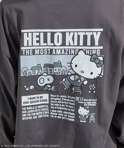 HELLO KITTY 報紙印花長袖T恤