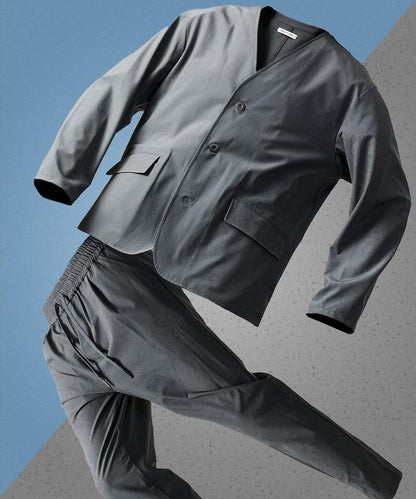 ALL WEATHER ACTIVE WEAR 全氣候活力服裝 舒適版型無領夾克套裝/寬鬆長褲