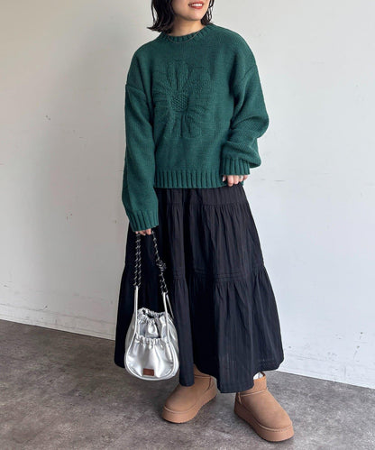 同色系花卉提花針織衫