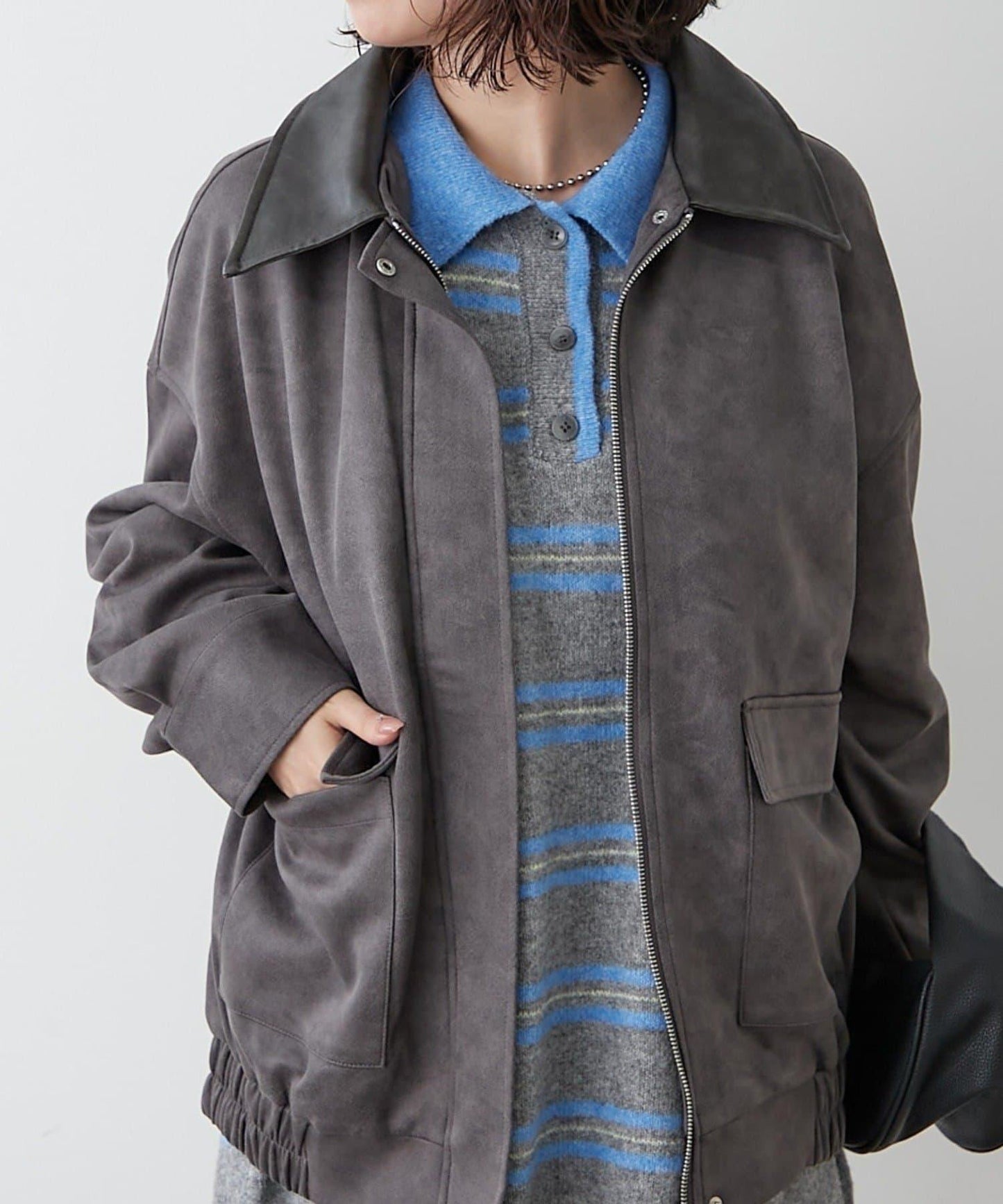 拼接皮革立領夾克