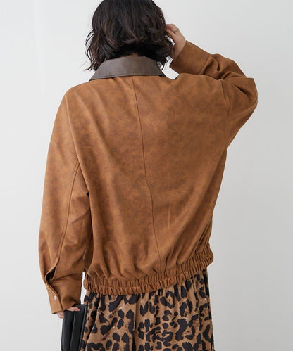 拼接皮革立領夾克