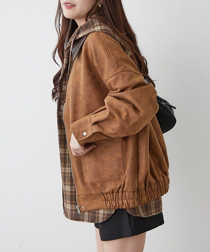 拼接皮革立領夾克