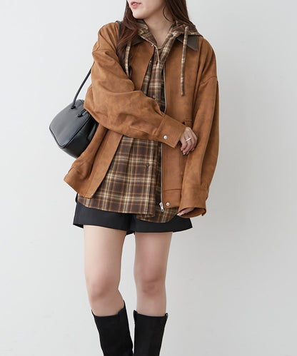 拼接皮革立領夾克