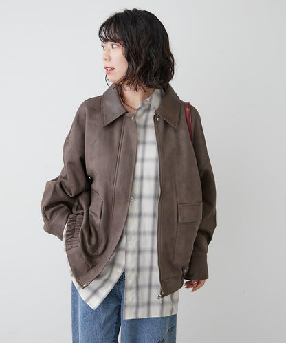 拼接皮革立領夾克