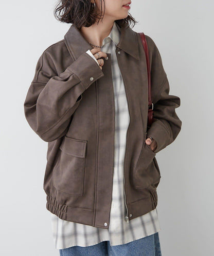 拼接皮革立領夾克