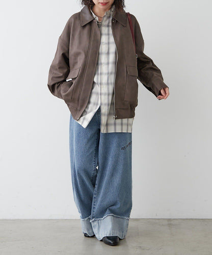 拼接皮革立領夾克