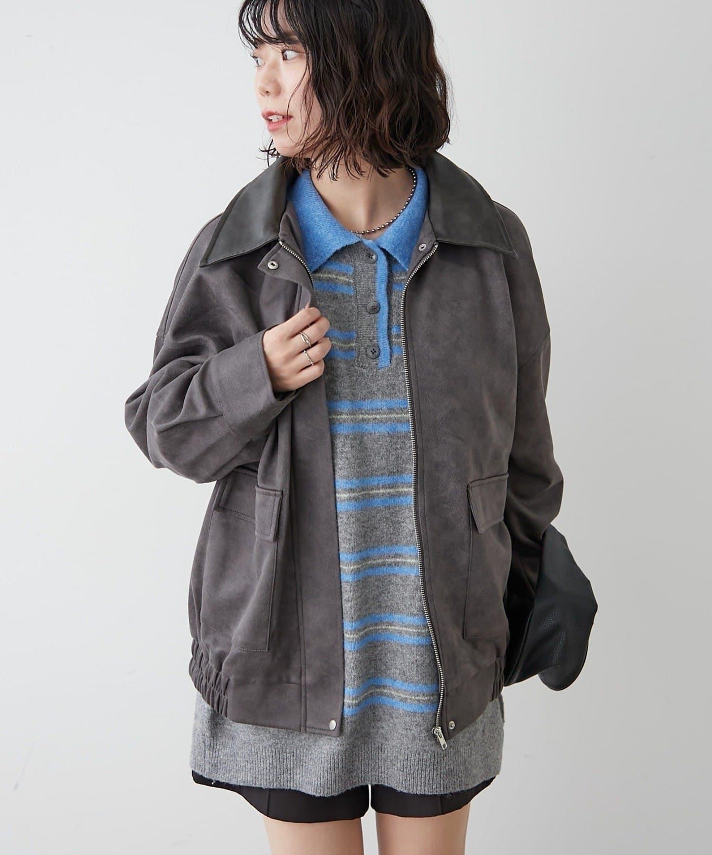 拼接皮革立領夾克