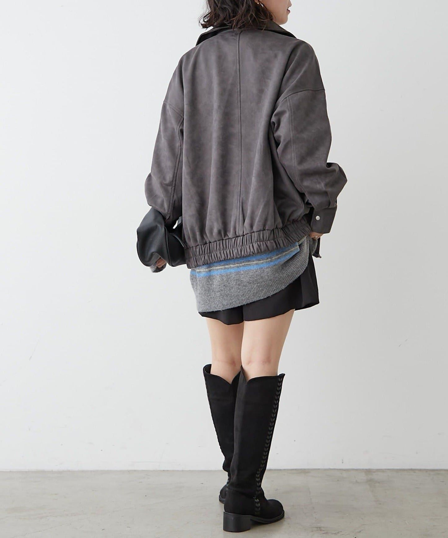 拼接皮革立領夾克