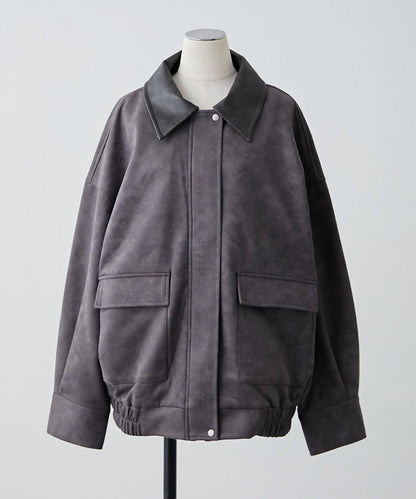 拼接皮革立領夾克