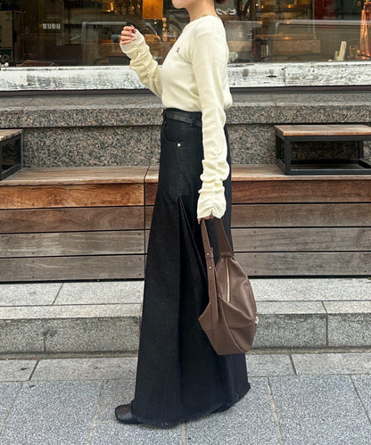 袖部抽褶logo刺繡羅紋針織衫