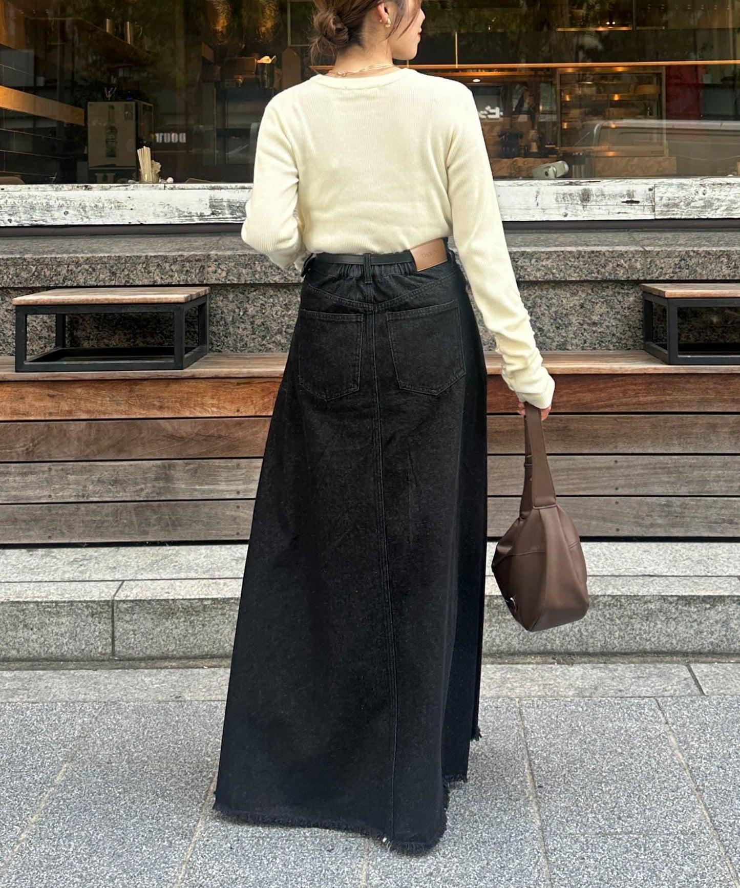 袖部抽褶logo刺繡羅紋針織衫