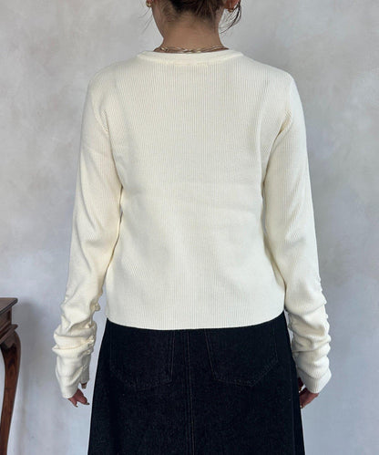 袖部抽褶logo刺繡羅紋針織衫