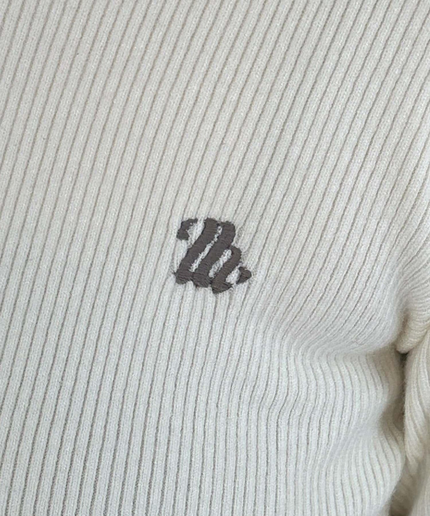 袖部抽褶logo刺繡羅紋針織衫