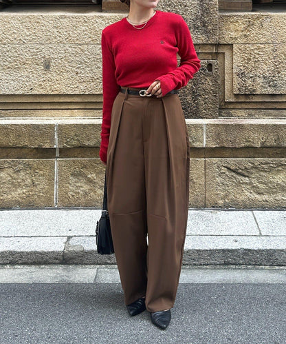 袖部抽褶logo刺繡羅紋針織衫