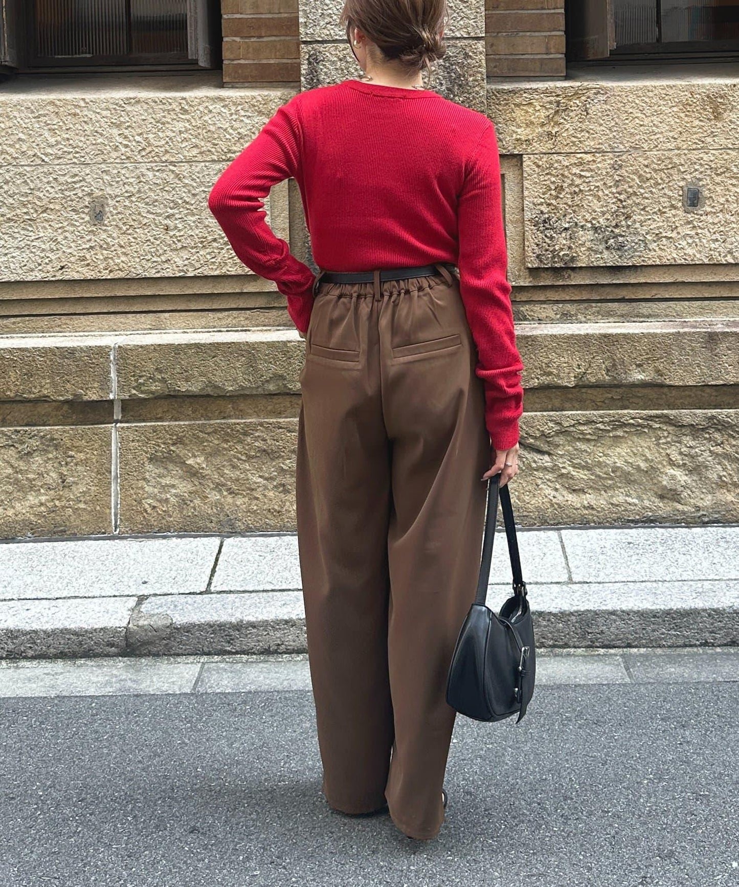 袖部抽褶logo刺繡羅紋針織衫