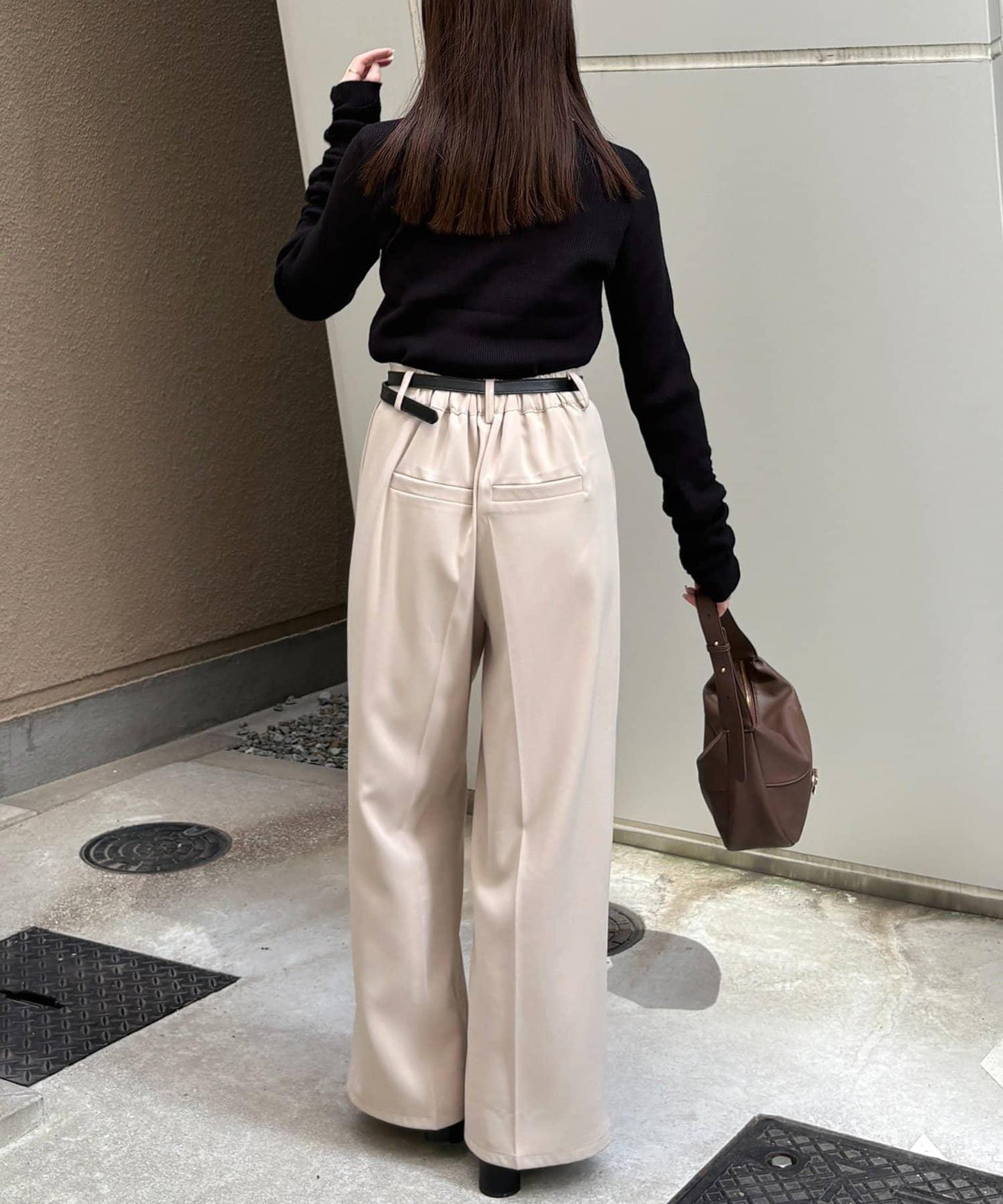 袖部抽褶logo刺繡羅紋針織衫