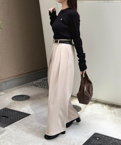 袖部抽褶logo刺繡羅紋針織衫