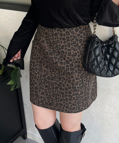 豹紋斜紋臺形迷你裙