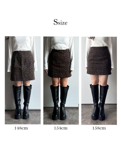 豹紋斜紋臺形迷你裙