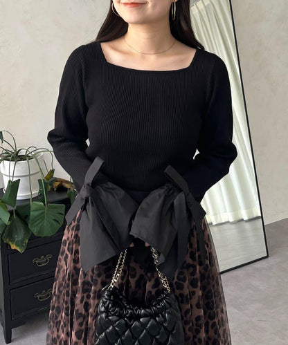 蝴蝶結喇叭袖針織衫