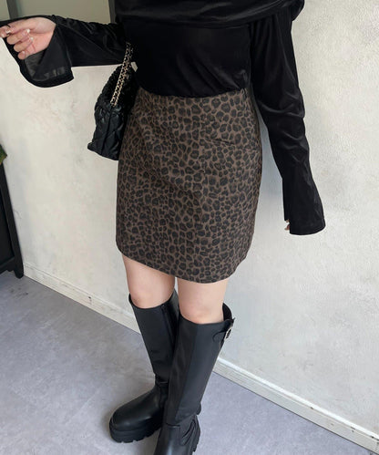 豹紋斜紋臺形迷你裙