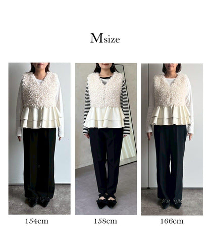 皮革荷葉邊毛絨馬甲