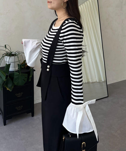 蝴蝶結喇叭袖針織衫