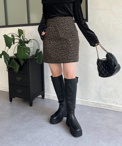 豹紋斜紋臺形迷你裙
