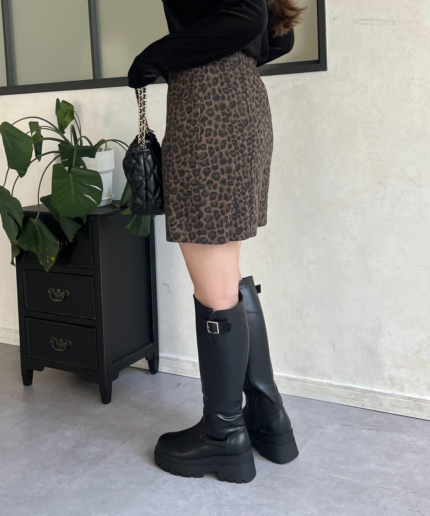 豹紋斜紋臺形迷你裙