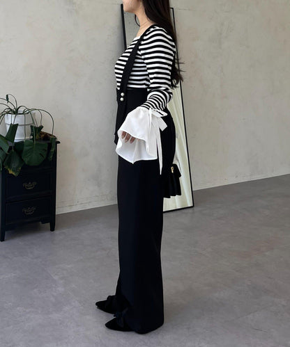 蝴蝶結喇叭袖針織衫