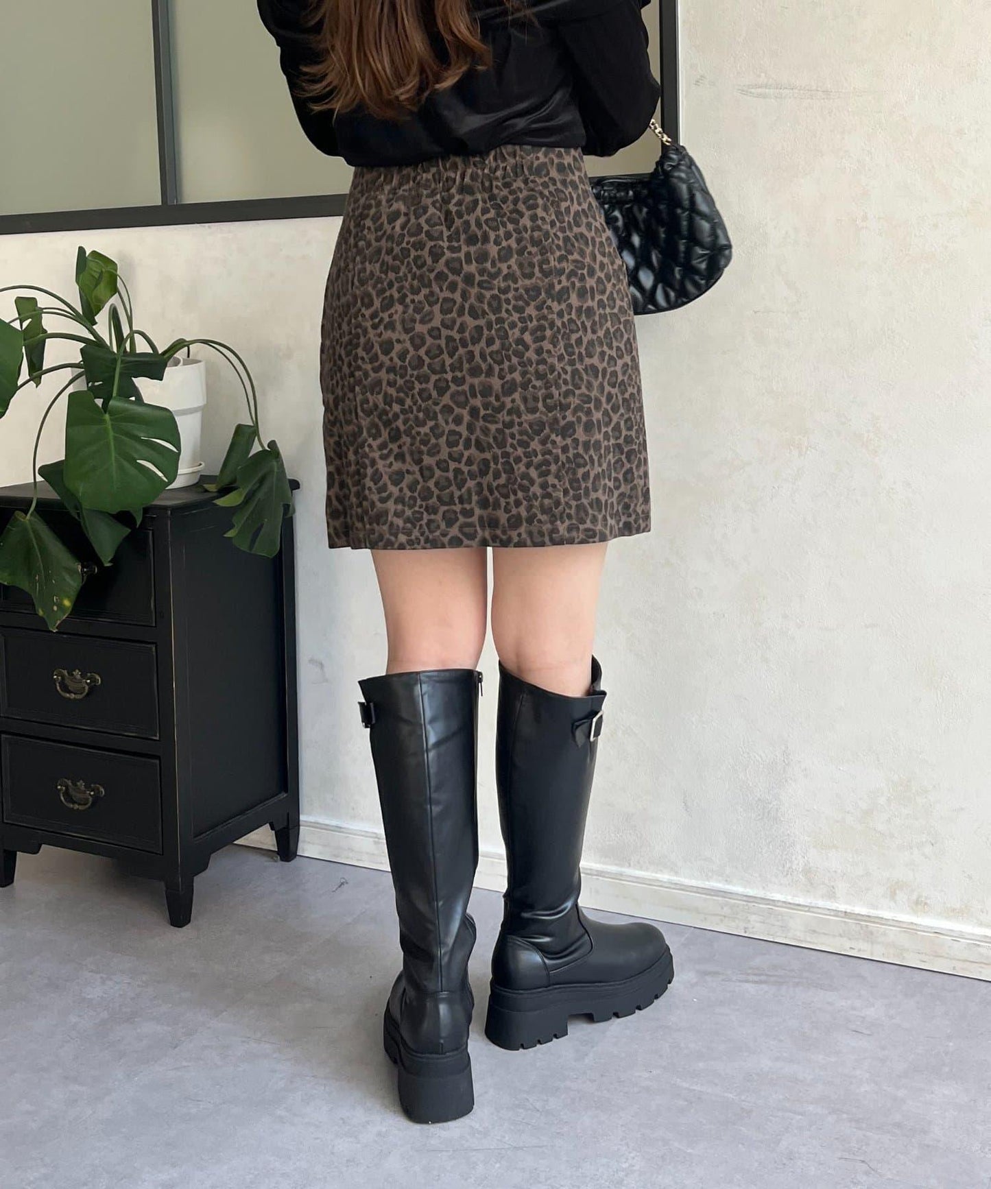 豹紋斜紋臺形迷你裙