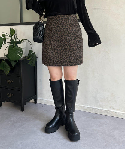 豹紋斜紋臺形迷你裙