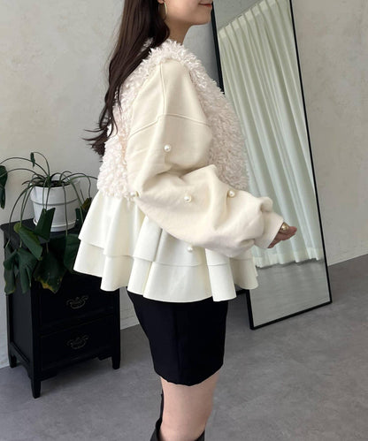 皮革荷葉邊毛絨馬甲