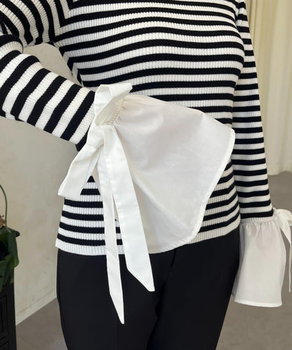 蝴蝶結喇叭袖針織衫