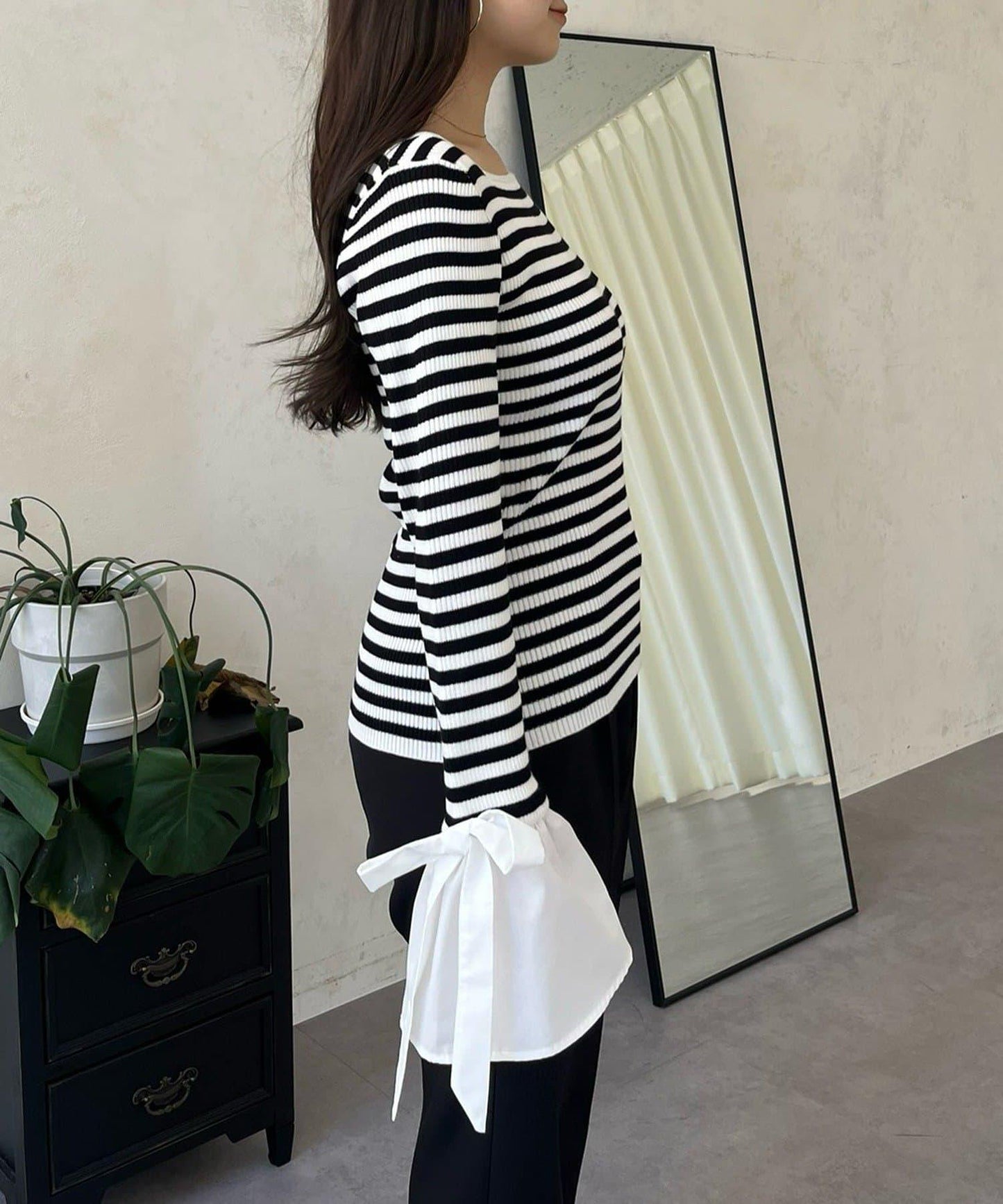 蝴蝶結喇叭袖針織衫