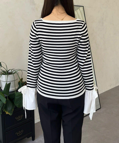 蝴蝶結喇叭袖針織衫