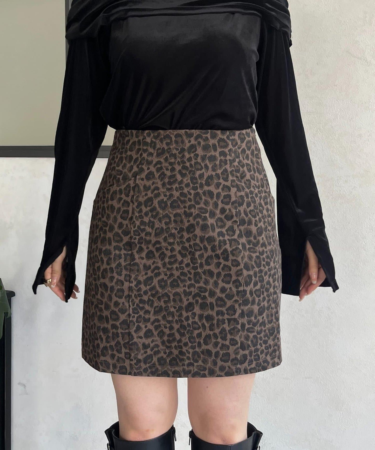 豹紋斜紋臺形迷你裙