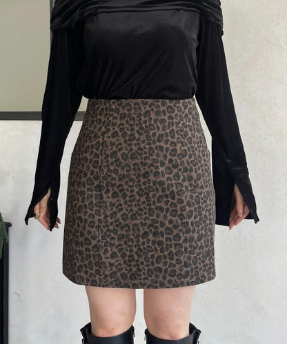 豹紋斜紋臺形迷你裙