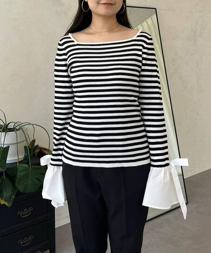 蝴蝶結喇叭袖針織衫