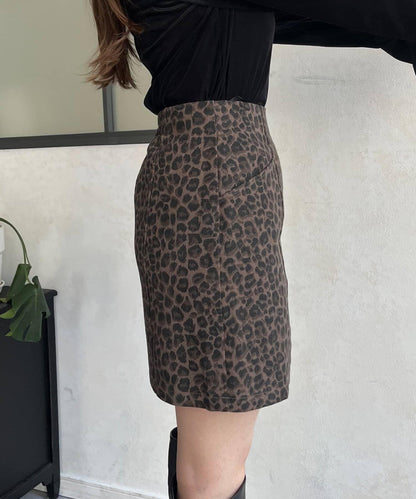 豹紋斜紋臺形迷你裙