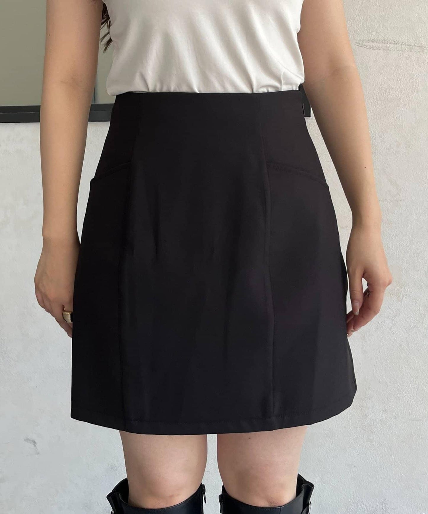 雙層斜紋臺形迷你裙