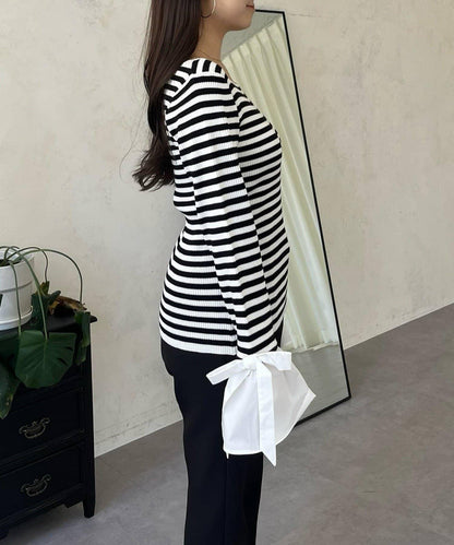 蝴蝶結喇叭袖針織衫