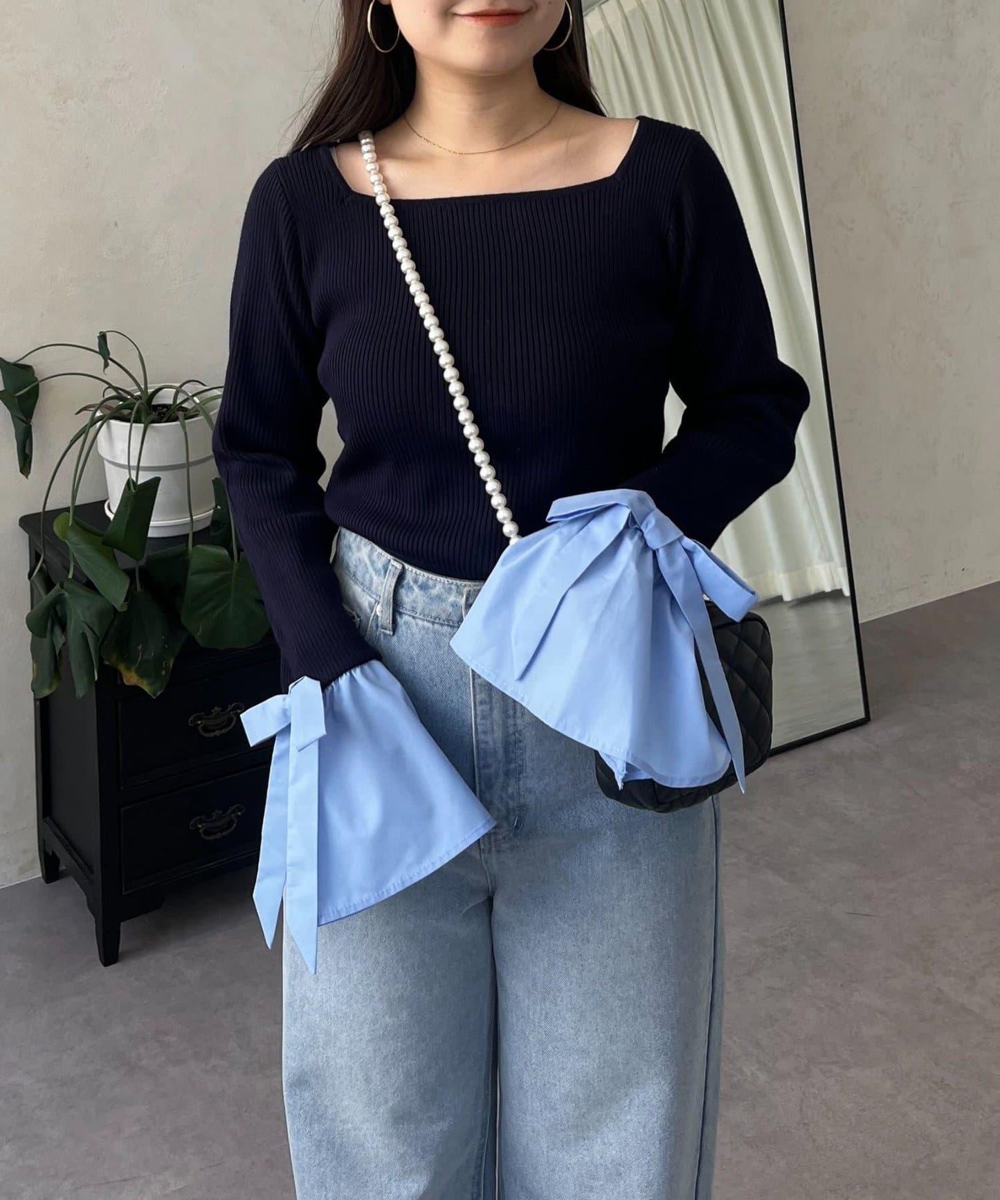 蝴蝶結喇叭袖針織衫