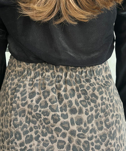 豹紋斜紋臺形迷你裙