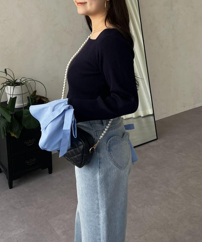 蝴蝶結喇叭袖針織衫