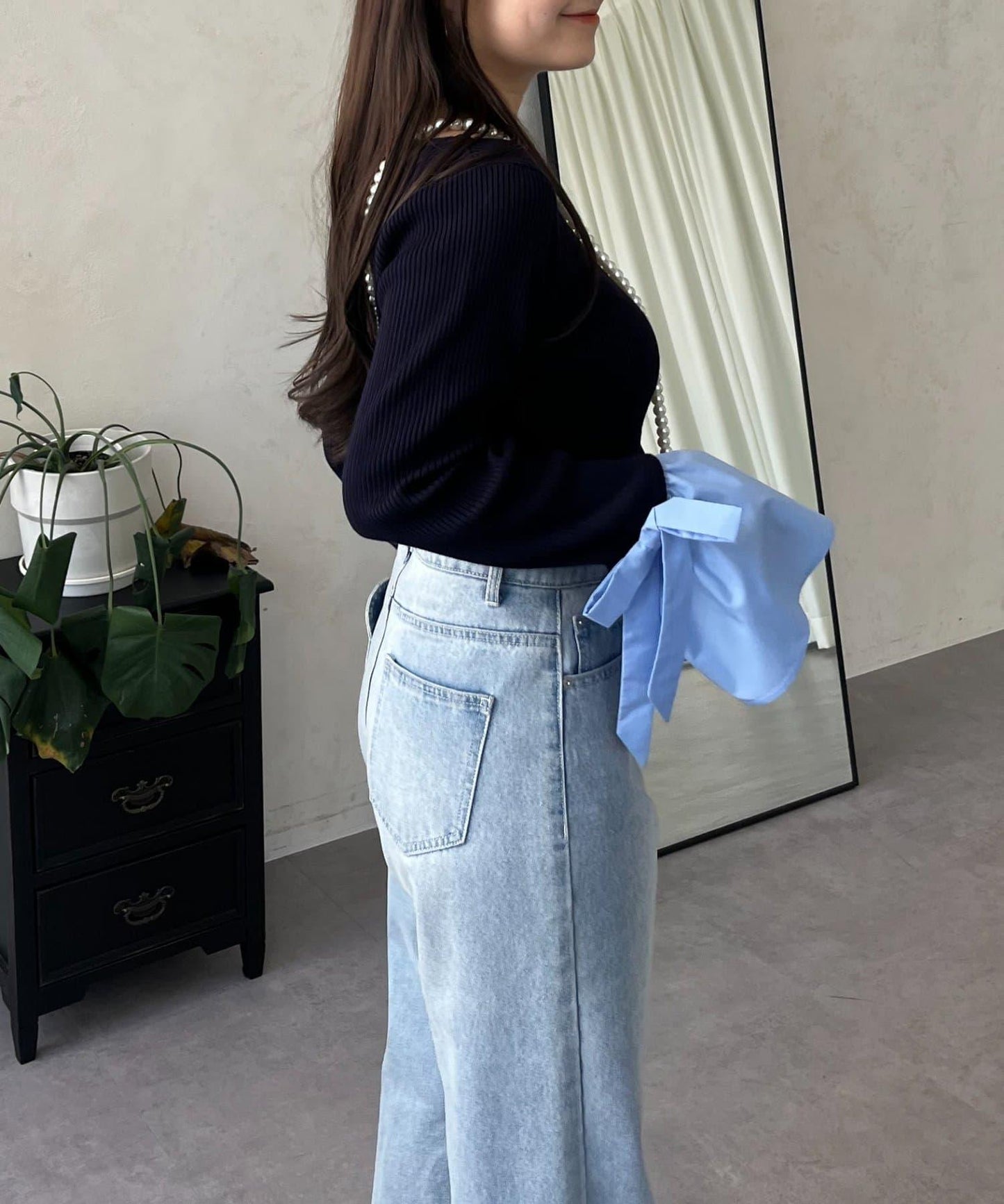 蝴蝶結喇叭袖針織衫