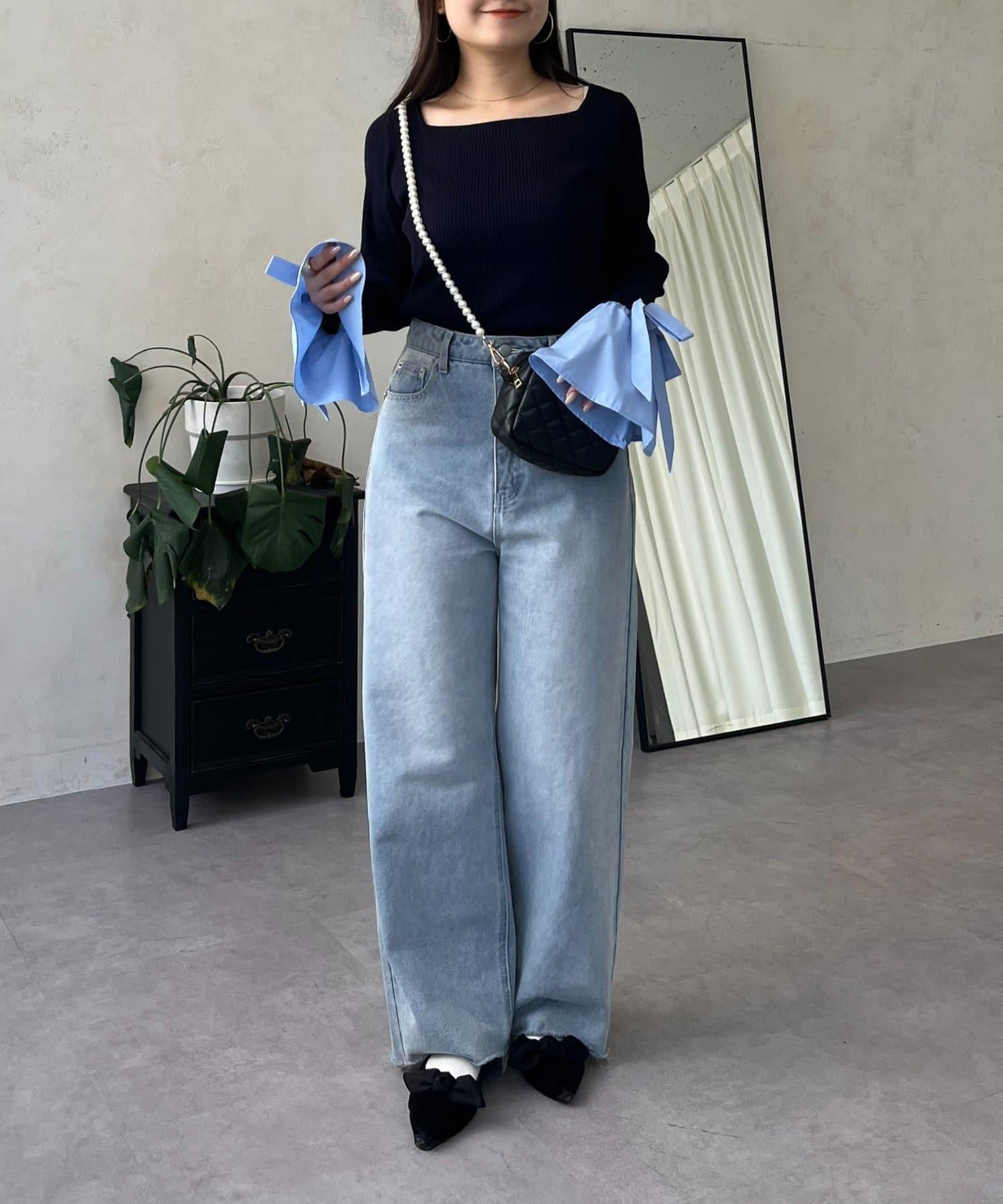 蝴蝶結喇叭袖針織衫