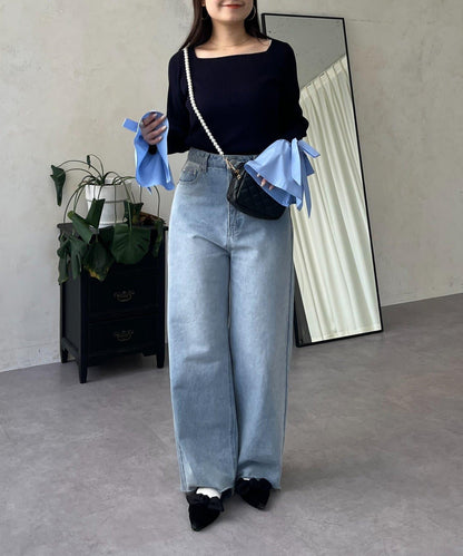 蝴蝶結喇叭袖針織衫