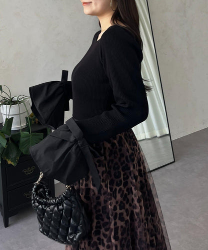 蝴蝶結喇叭袖針織衫