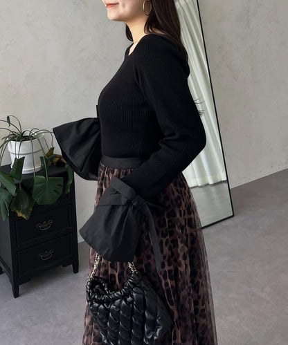 蝴蝶結喇叭袖針織衫